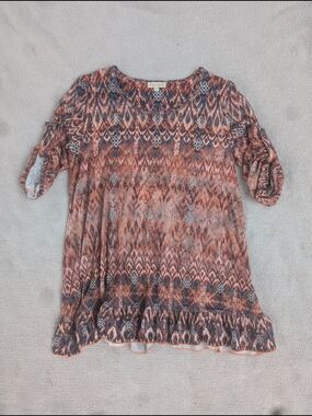 Women's Printed Ruffle-Hem Blouse in Coral Multi